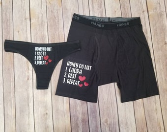 Honey Do List Personalized Couples Thong Brief Matching Set