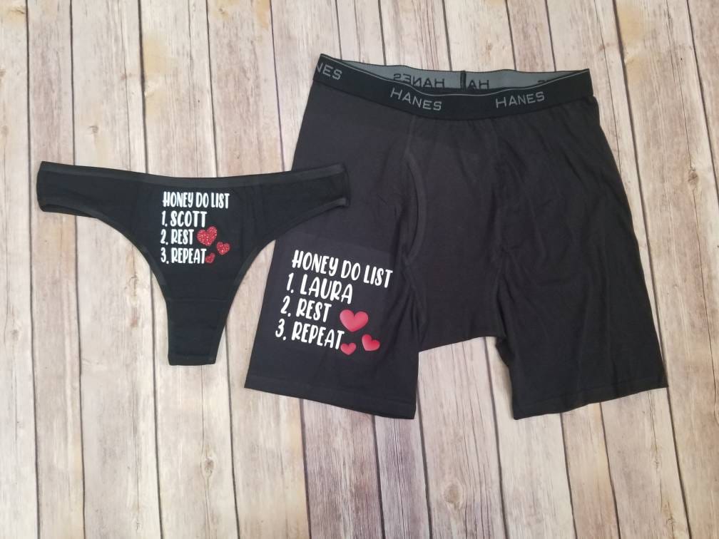 Honey Do List Personalized Couples Thong Brief Matching Set 