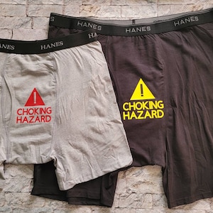 Caution Sign Choking Hazard Men&#39;s Funny Boxer Briefs Husband Boyfriend Naughty Novelty Adult Humor