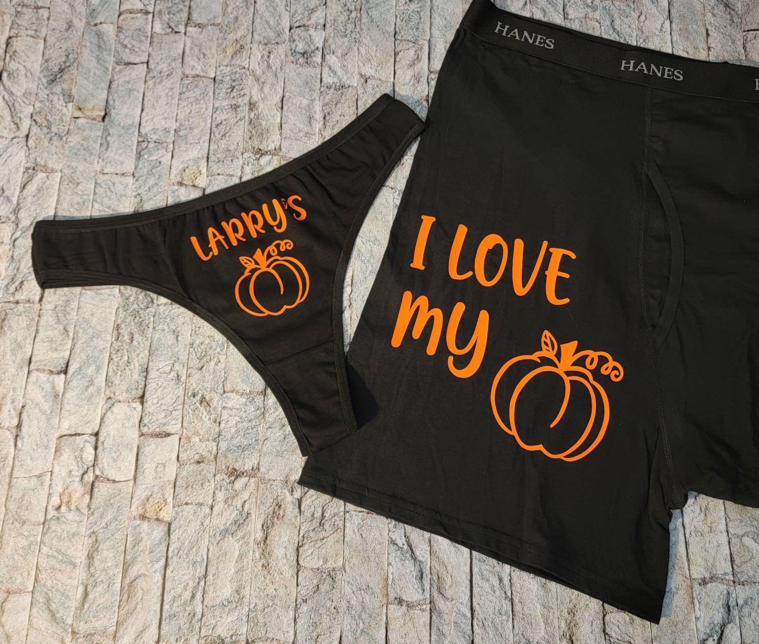 I Love My Pumpkin Personalized Couples Thong Brief Matching Set -   Israel