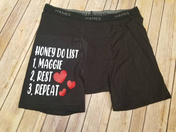 Honey Do List, Customized Mens Boxer Briefs, Husband Valentines Day Gift,  Black Shorts, Hearts, Sexual Humor, Adult Jokes, Present for Him -   Canada