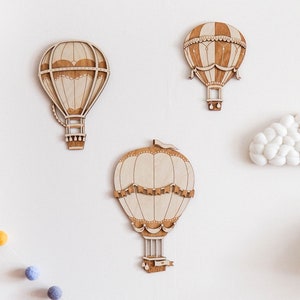 3D Hot Air Balloon & Cloud Nursery Set, 2 Layer Hot Air Balloon Nursery Decor, Travel Nursery Decor, Baby Wooden Sign, Kids Room Wood Decor