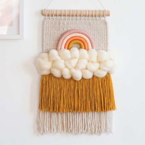 Pastel Rainbow Woven Wall Hanging Cloud Decor for Nursery Etsy