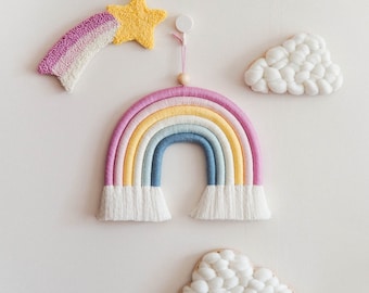 Sunset Pastel Colors Macrame Rainbow Wall Hanging, Fiber Rainbow, Nursery Wall Art, Rainbow Baby Gift