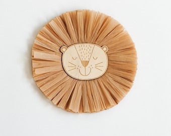 Lion Face Raffia Wall Hanging, Safari Jungle Nursery,  Lion Head Boho Nursery Decor