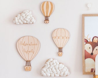 Set of 5 | Hot Air Balloon & Cloud Nursery Set, Hot Air Balloon Wooden Sign, Adventure Nursery Decor, Baby Wooden Sign, Baby Shower Gift Set