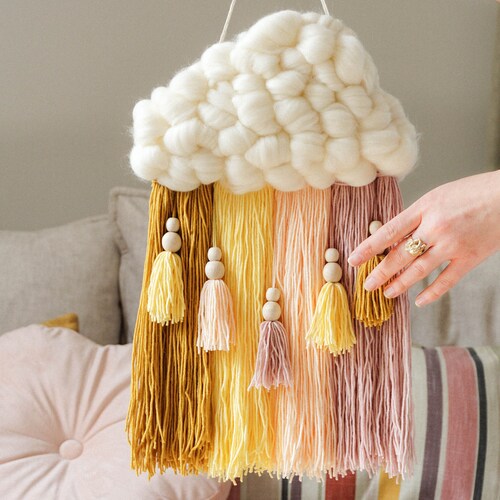 Rainbow Woven Wall Hanging Cloud Decor for Nursery Weaving Etsy