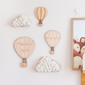 Set of 5 | Hot Air Balloon & Cloud Nursery Set, Hot Air Balloon Wooden Sign, Adventure Nursery Decor, Baby Wooden Sign, Baby Shower Gift Set