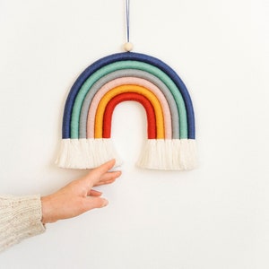 Vivid Retro Colors Macrame Rainbow Wall Hanging, Fiber Rainbow, Vibrant Nursery Wall Art