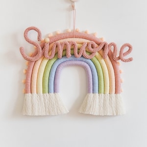 Personalized Nursery Decor, Knitted Name Wall Sign, Custom Macrame Rainbow, Nursery Wall Sign Name, Personalized Rainbow Baby Gift