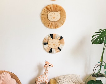 Custom Set of Baby Animals, Lion -Tiger - Zebra Boho Nursery Decor, Lion Face Raffia Wall Hanging, Safari Jungle Nursery