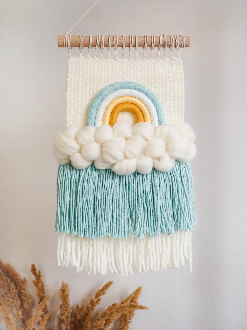 Rainbow Woven Wall Hanging Cloud Decor for Nursery Weaving Etsy