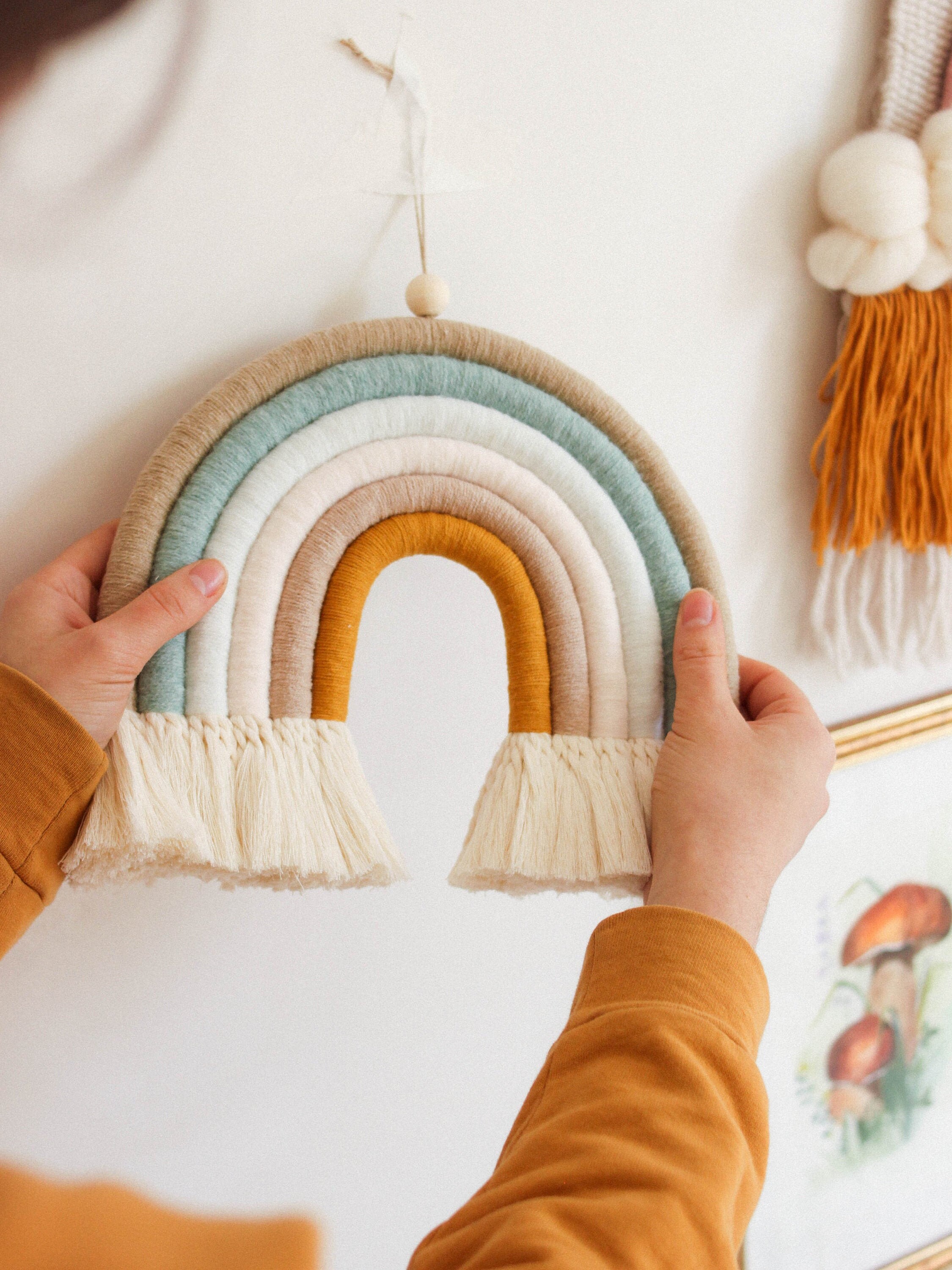 Gender Neutral Pastel Macrame Rainbow Wall Hanging, Fiber Rainbow, Nu…