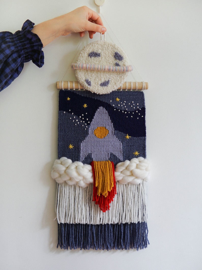 Spaceship Rocket Woven Wall Hanging, Rocket Decoration for Kids Space ...