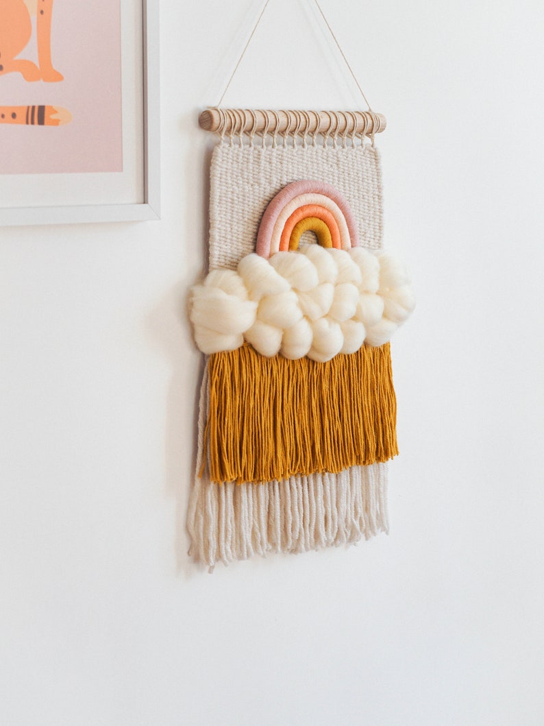 Rainbow Woven Wall Hanging Cloud Decor for Nursery Weaving Etsy