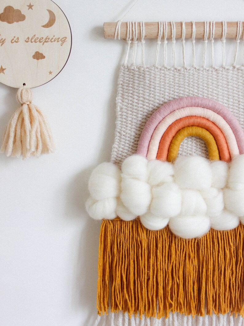 Rainbow Woven Wall Hanging Cloud Decor for Nursery Weaving Etsy