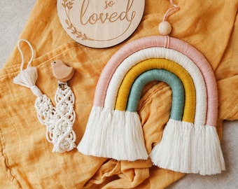Neutral Macrame Rainbow Wall Hanging: Boho Nursery Decor, New Baby Gift