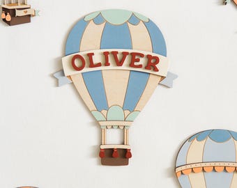 Personalized Hand Painted Wooden Hot Air Balloon: Custom Name Sign for Adventure Nursery