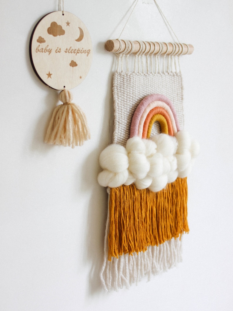 Rainbow Woven Wall Hanging Cloud Decor for Nursery Weaving Etsy