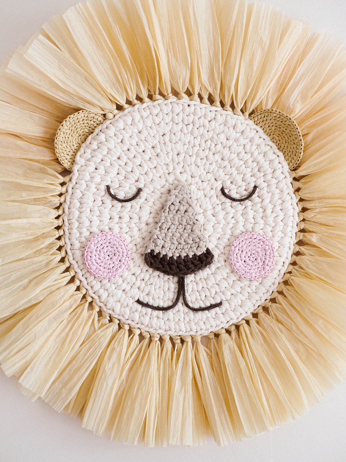Simba - 50cm Lion Face Raffia Wall Hanging for Nursey or Kids Decor