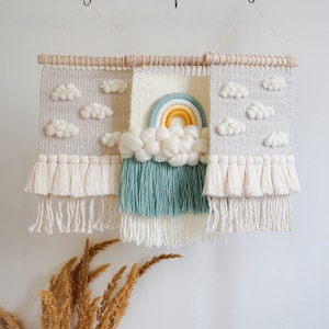 Clouds Woven Wall Hanging, Cloud Decor for Nursery, Weaving Wall Tapestry, Fiber Art image 8