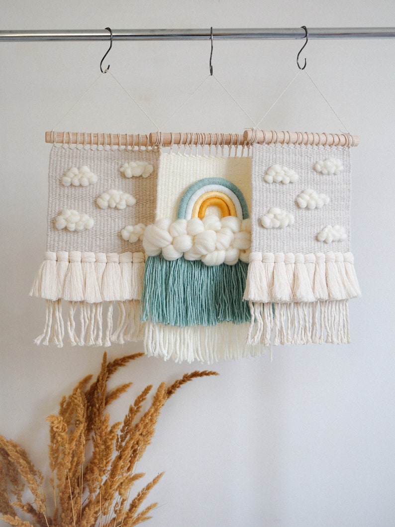 Clouds Woven Wall Hanging, Cloud Decor for Nursery, Weaving Wall Tapestry, Fiber Art image 8