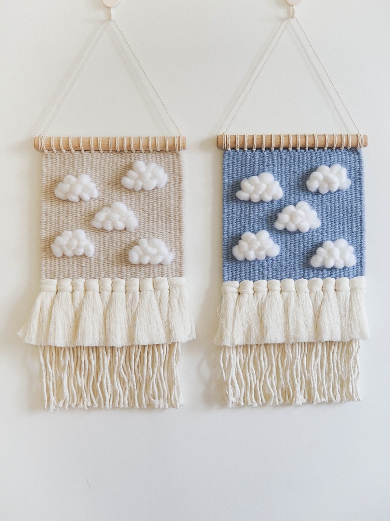 Clouds Woven Wall Hanging, Cloud Decor for Nursery, Weaving Wall Tapestry, Fiber Art image 5