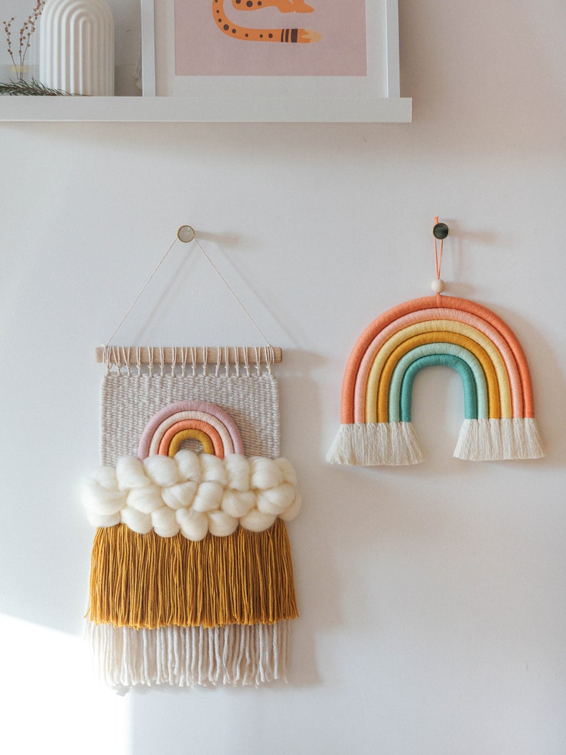 Rainbow Woven Wall Hanging Cloud Decor for Nursery Weaving Etsy