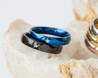 Star Lightning paar ringen, gepersonaliseerde ring set, Star Lightning paar ringen, gepersonaliseerde Lightning Star ring, ring set voor beste vrienden