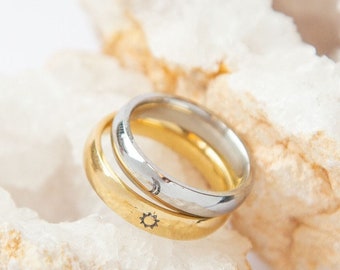 Mond Sonne Paar Ringe, Rose Gold Stahl Mond Sonne Paar Ringe, personalisierte Mond Sonne Ring, Ring-Set für Beste Freunde