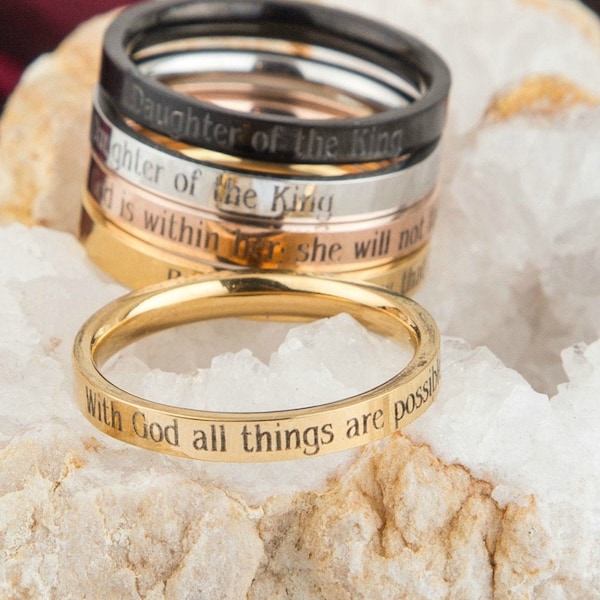 Christian Bible Ring, With God All Things Are Possible - Matthew 19:26, Thin Ring, Religious Christian Woman Mom Gift, Wife Anniversary Gift