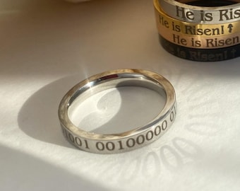 Anillo delgado con código binario, anillo binario nerd, joyería geek con mensaje oculto, regalo para amigos, anillo con código 0 1, anillo binario apilable, regalo de joyería