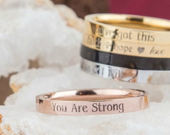 I Am Strong Motivational Skinny Ring, Strength Ring, Inspirational Jewelry Friend Gift, You Are Strong Ring, Mental Health Anxiety Jewelry