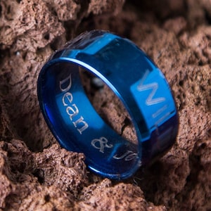 Anillo grande azul para hombre, anillo de regalo personalizado para hombre, anillo grande ancho, anillo grabado personalizado, anillo de regalo con mensaje secreto personalizado para novio