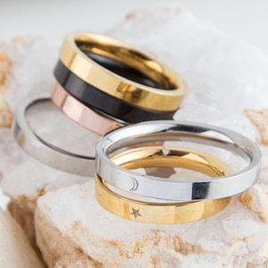 Moon Star Couple Rings: Personalized Stainless Steel Ring Set