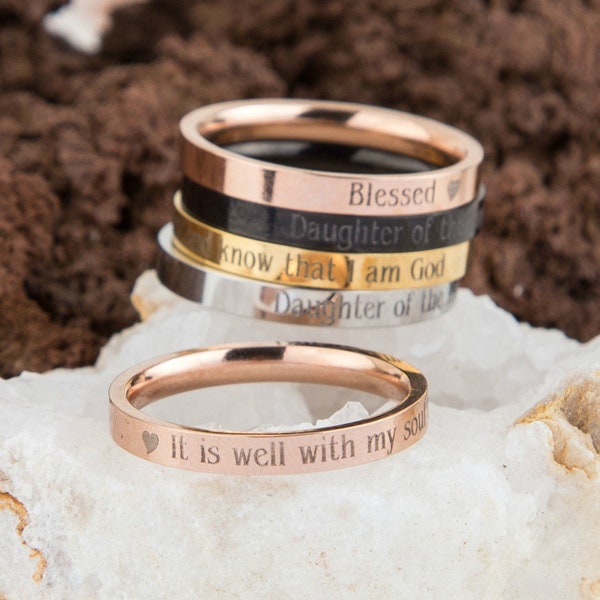 Bible Verse Stackable Ring, Christian Jewelry, It Is Well With My Soul, Skinny Stacking Rings, Faith Love Mom Gift, Baptism Anniversary Gift