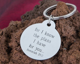Jeremia 29:11 Religiöser Schlüsselbund, denn ich kenne die Pläne, die ich für Sie habe, christlicher Schlüsselbund, Taufe für Erwachsene, Taufe für Teenager, Taufedatum