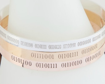 Personalized Binary Code Bracelet: Engraved Secret Message, Geeky Gift