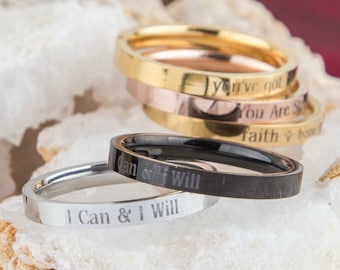 I Can Motivational Skinny Ring, Strength Ring, Inspirational Jewelry Friend Gift, I Can And I Will Ring, Mental Health Anxiety Jewelry Gift