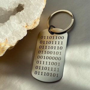 Binary Keychain, Binary Code Keychain Gift, Personalized Computer Gift, Nerdy Geeky Keyring, Secret Message Gift Keychain, Programmer Gift