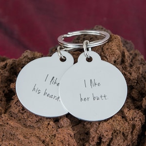 Couples Gift Keychain Set, Funny Couple Keychain Set, Boyfriend Girlfriend Gift I like his Beard I like her Butt Engraved Personalized Gift