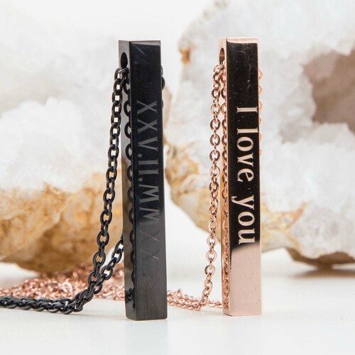 Couples Necklace Set Matching Gift Custom Stainless Steel Etsy