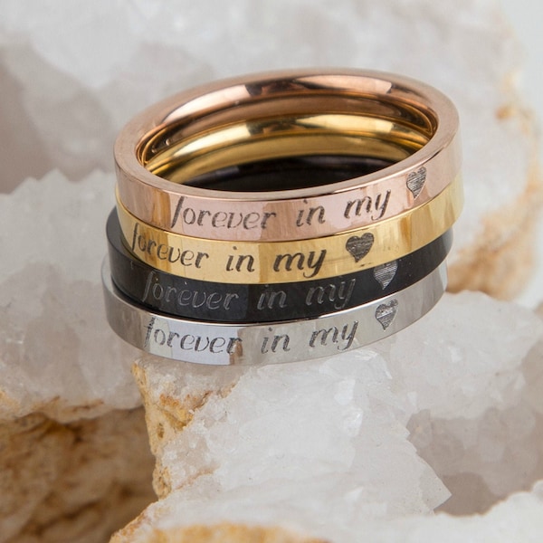 Memorial Ring, Forever In My Heart Ring, Memorial Thin Ring Gift, Personalized Remembrance Ring, Bereavement Sympathy Jewelry Gift