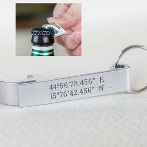 Coordinates Beer Opener, Latitude Longitude Keychain Beer Opener, Unique Valentine Gift, Anniversary Engraved Gift, Coordinate Bottle Opener