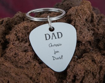 Dad Guitar Pick Keychain, Personalized Gift, Kids Names, Father's Day Gift, Anniversary Guitar Pick Gift, Engraved Guitar Player Lover Dad