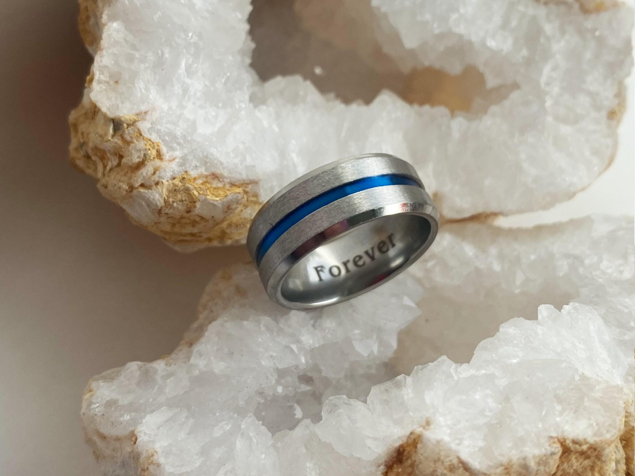 Blue Line Rings For Men Blue Line Ring for Men, Personalized Gift Ring, Stainless Steel Custom ...