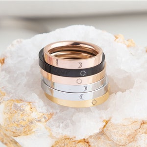 Maan zon paar ringen, gepersonaliseerde ring set, sierlijke maan en zon paar ringen, delicate maan ring, zon ring, ring set voor beste vrienden afbeelding 2