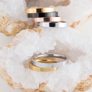 Anillos de pareja de sol y luna, conjunto de anillos personalizados, anillos de pareja de luna y sol delicados, anillo de luna delicado, anillo de sol, conjunto de anillos para mejores amigos imagen 4