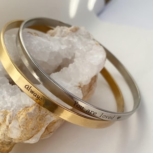 Custom Gold Engraved Bangle, Personalized Women Bracelet, Personalized Gold Bracelet, Gold Stackable Bangle, Girlfriend Best Friend Gift