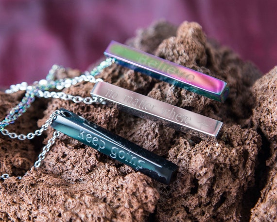 Vertical Bar Necklace Gift Custom Stainless 3D Bar Pendant